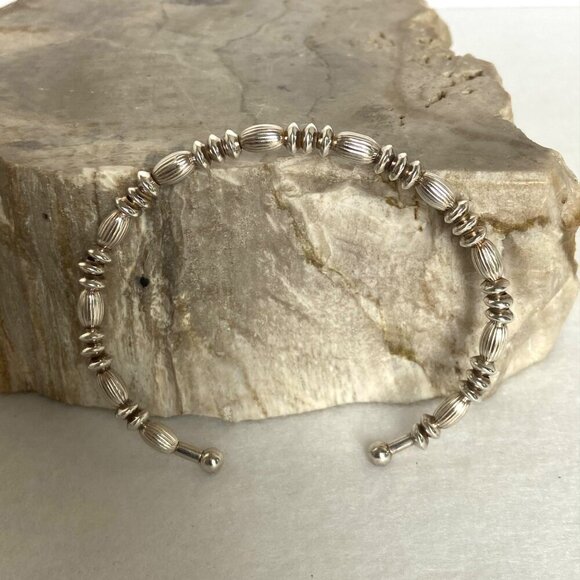 Sterling Silver 925 Italy Ball Beaded Flexible Cuff Bracelet Sz 6.75" - Picture 12 of 16